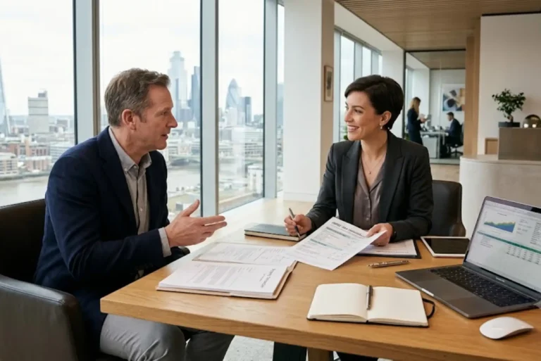 UK homeowner discussing property sale tax planning with a financial adviser