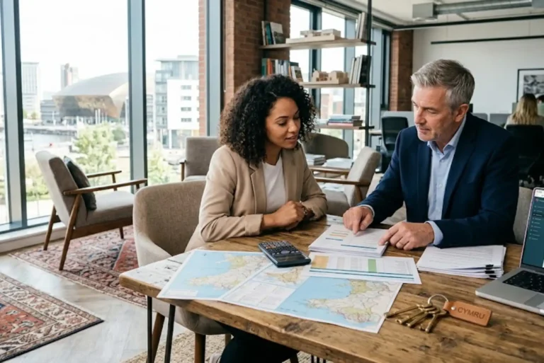 Land Transaction Tax Wales Calculator: How to Estimate Property Tax Costs in Wales Property buyer calculating Land Transaction Tax costs in Wales with a financial adviser