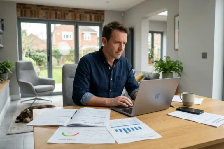Landlord Checking Service UK Explained: Tenant Referencing, Verification and Rental Safety UK landlord reviewing tenant screening and referencing documents in a home office.