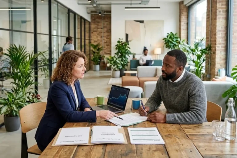 Landlord Public Liability Insurance UK: What It Covers and Why Property Owners Need It UK landlord discussing public liability insurance with a property insurance adviser