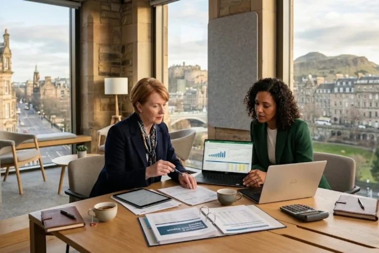 Scottish taxpayer reviewing income tax information with a financial adviser