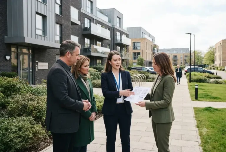 Professional property management companies managing a modern residential development in the UK