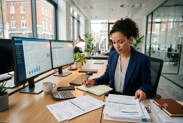 Tax for PAYE: A Practical Guide for UK Employees UK employee reviewing PAYE tax deductions and payroll information.