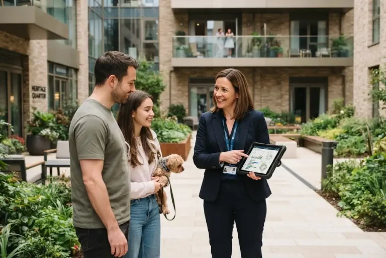 Professional property manager demonstrating what does a property manager do at a UK residential building