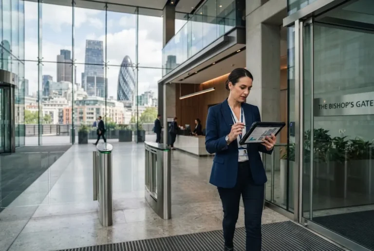 Commercial property management London professional inspecting a business property