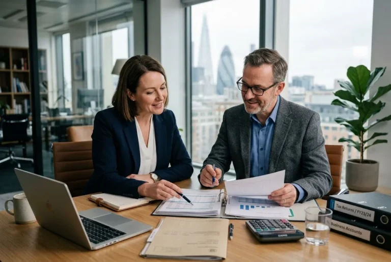 Business tax advice with a UK tax adviser reviewing company finances
