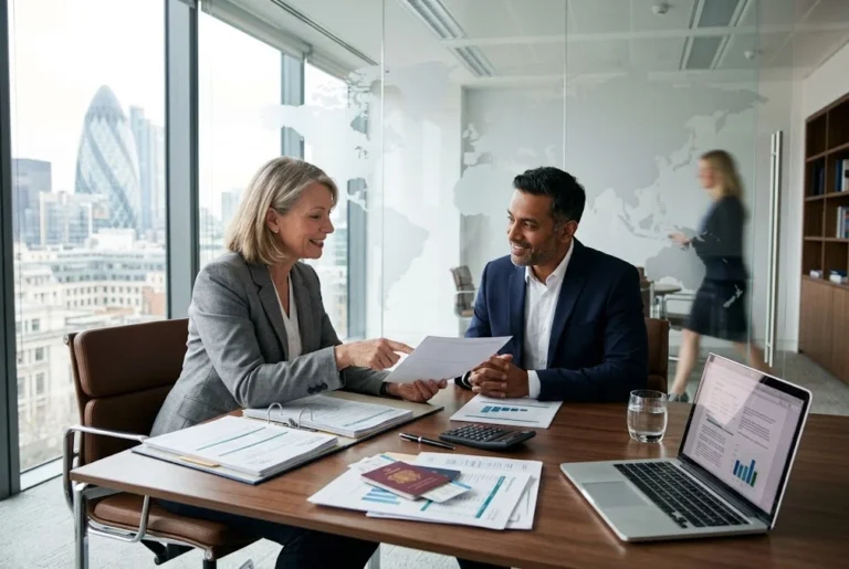 International tax advisor UK discussing cross-border tax documents